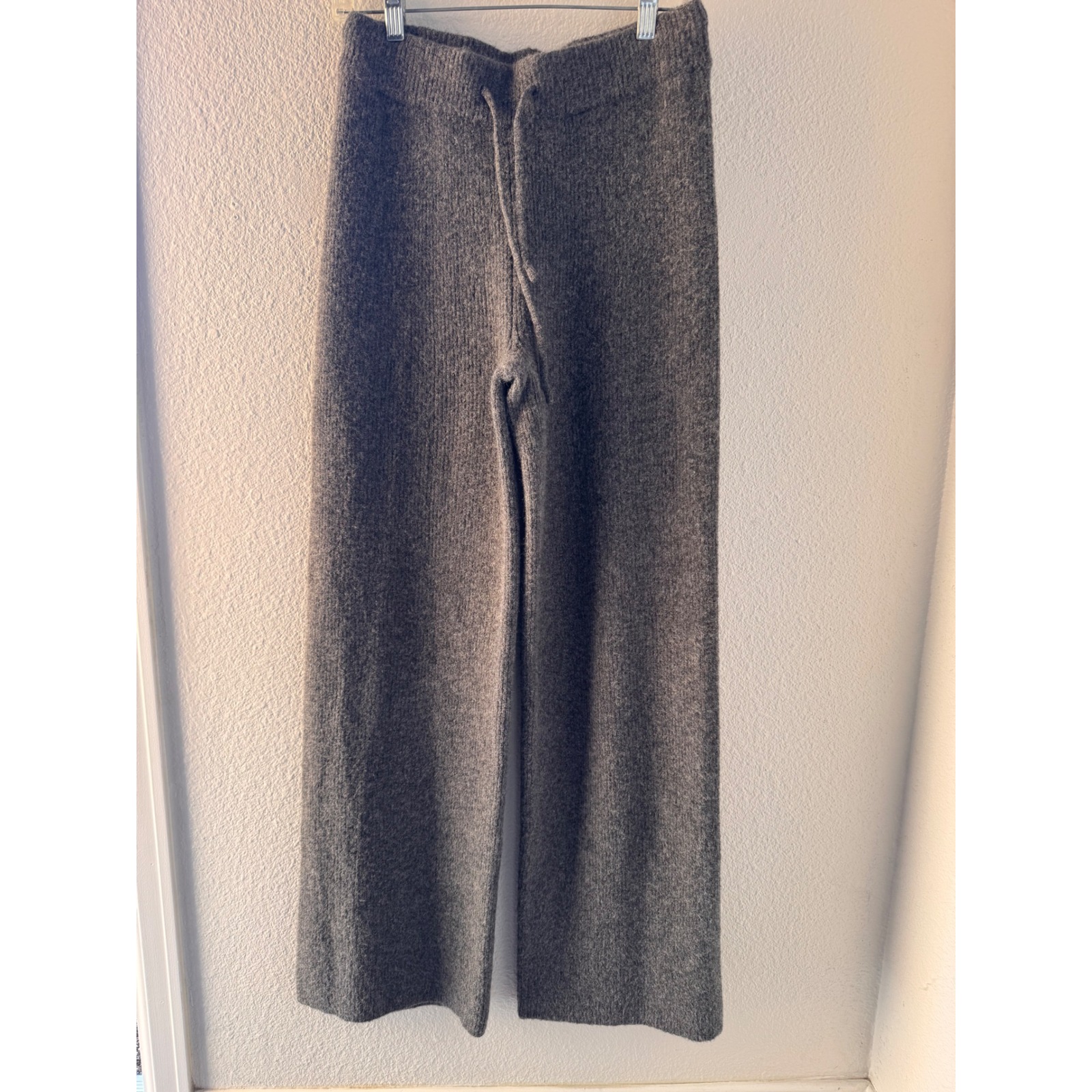 Sweet Chilling Dark Grey Wool Blend Wide Leg Knit Lounge Pants Drawstring Sz M — image 3 of 8